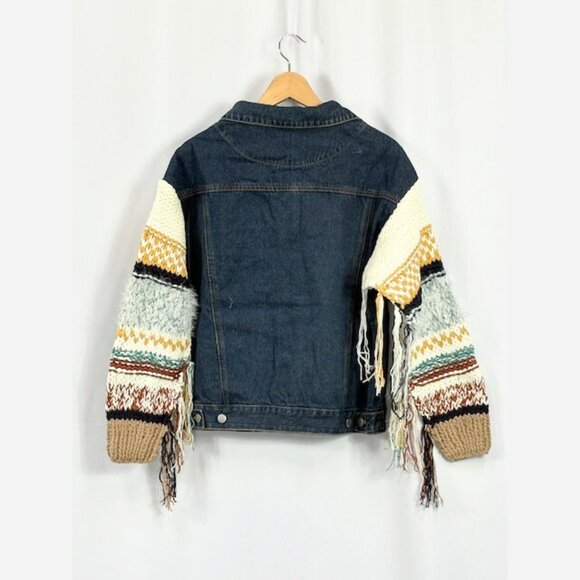 Boho Denim Jacket – Relaxed Fit with Knit Sweater Sleeves - Picture 6 of 9